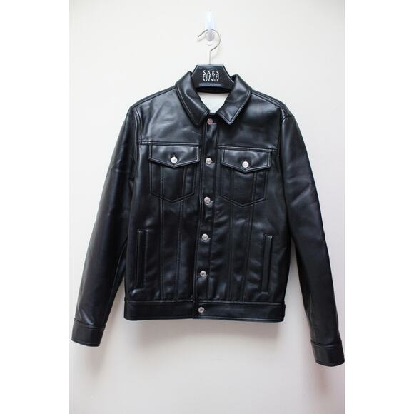 MSGM Black Faux Leather Trucker Button Down Jacket Size 48/Medium - Picture 1 of 6